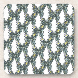 Posavasos plumas rusticas de pavo real, negro, verde y blanc