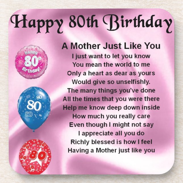 Posavasos Poema de la madre - 80.o cumpleaños (Frente)