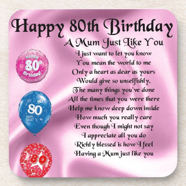 Posavasos Poema de la mamá - 80.o cumpleaños (Frente)