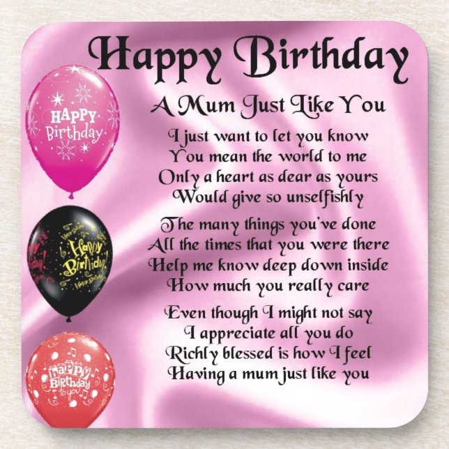 Posavasos Poema de la mamá - feliz cumpleaños (Frente)
