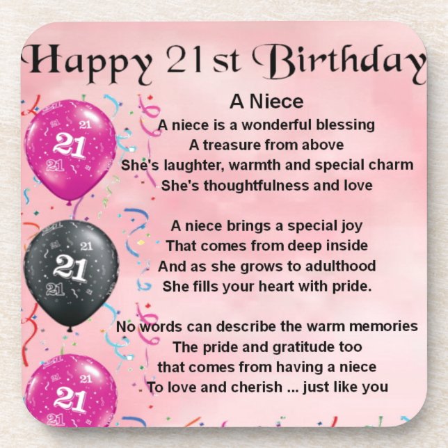 Posavasos Poema de la sobrina - 21ro cumpleaños (Frente)