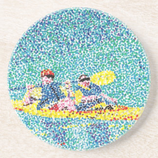 Posavasos Pointillism Kayak Pintura de escena, castores