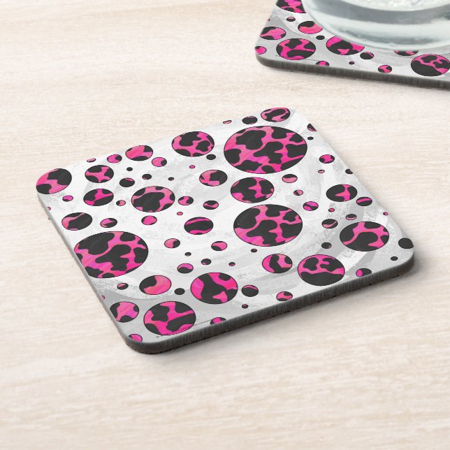 Posavasos Polka Dot Cow Pink y Black Print (Lado Izquierdo)