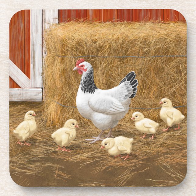 Posavasos Pollo Sussex Mama Hen y Chicas (Frente)