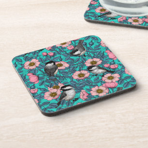 Posavasos Pollos en rosa silvestre, rosa y azul