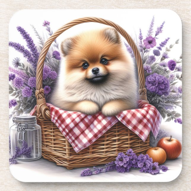 Posavasos Pomerania Cachorro de cachorro acuático de flores  (Frente)