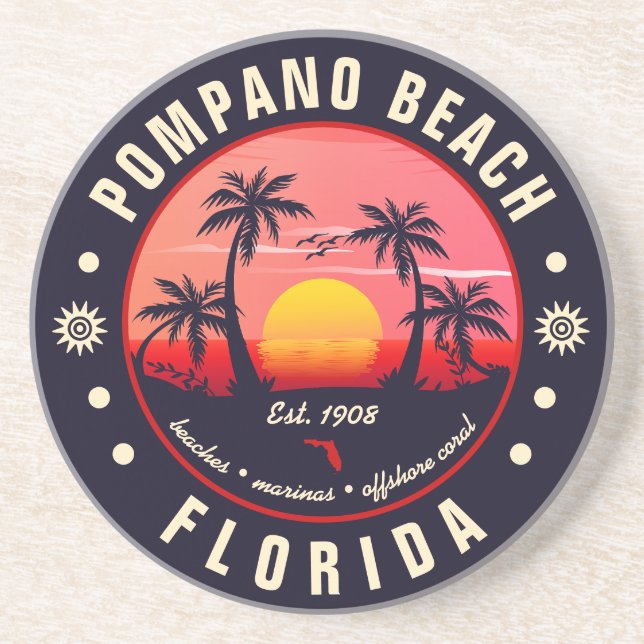 Posavasos Pompano Beach Florida Retro Sunset Souvenir (Frente)