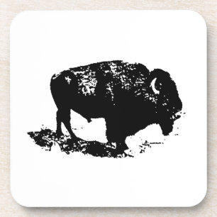 Posavasos Pop Art Black Búfalo Blanco Bison Silhouette