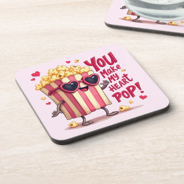 Posavasos Popcorn Heart Pop Valentine Design (Lado Izquierdo)