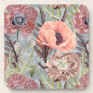 Posavasos Poppies color rosa floral vintage gris estilo de f