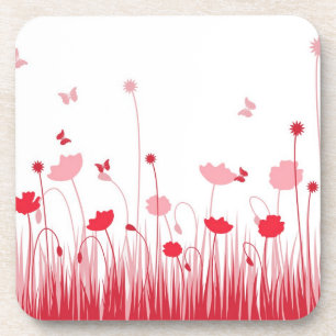 Posavasos Poppies minimalistas rojos y blancos pradera flora