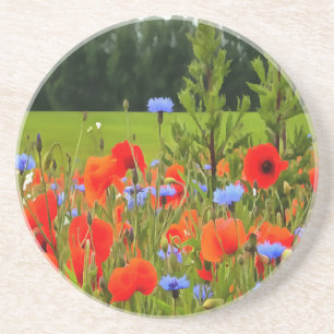 Posavasos Poppies Y Cornflowers Arte De Paisaje Realista