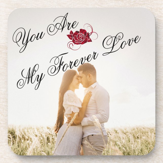 Posavasos Por siempre amor Rojo Rosa Elegante Foto Plástico  (Frente)