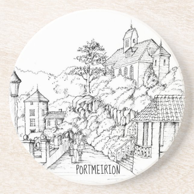 Posavasos Portmeirion North Wales Pen y Esbozo de tinta (Frente)