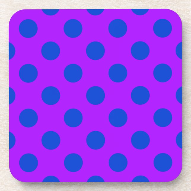 Posavasos Pos de polka azul sobre morado (Frente)