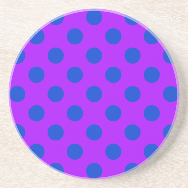Posavasos Pos de polka azul sobre morado (Frente)