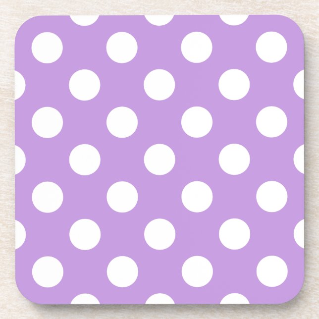 Posavasos Pos de polka blanca sobre lila (Frente)