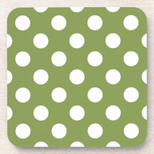 Posavasos Pos de polka blanco sobre el verde oliva