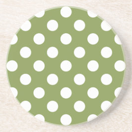 Posavasos Pos de polka blanco sobre el verde oliva