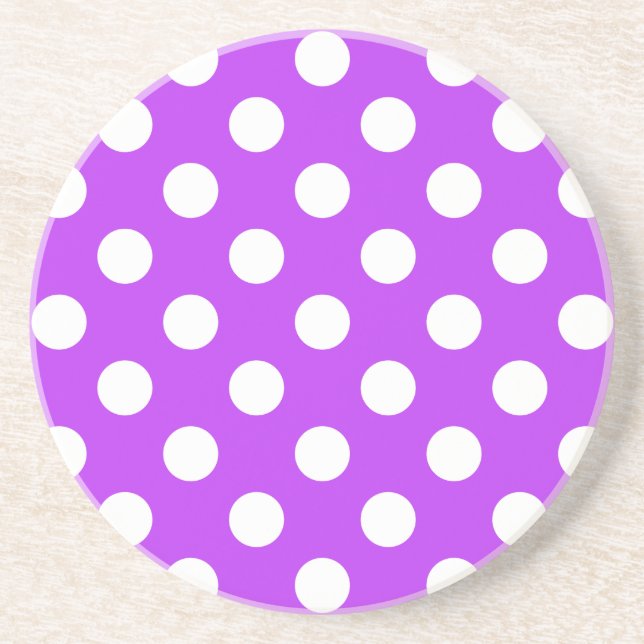 Posavasos Pos de polka blanco sobre púrpura brillante (Frente)