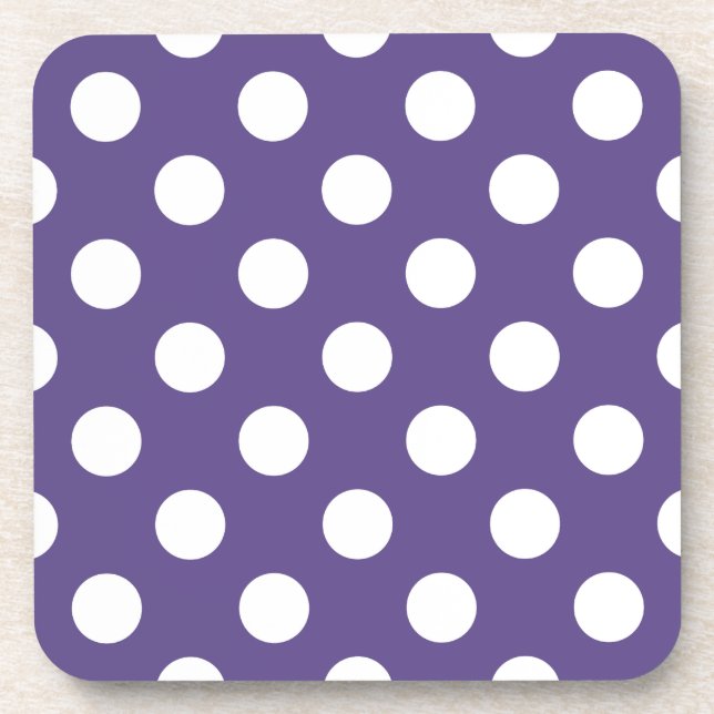 Posavasos Pos de polka blanco sobre ultravioleta (Frente)