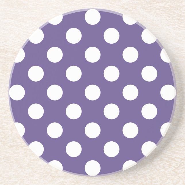 Posavasos Pos de polka blanco sobre ultravioleta (Frente)