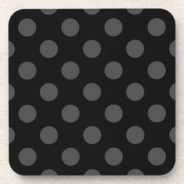 Posavasos Pos de polka gris sobre negro (Frente)