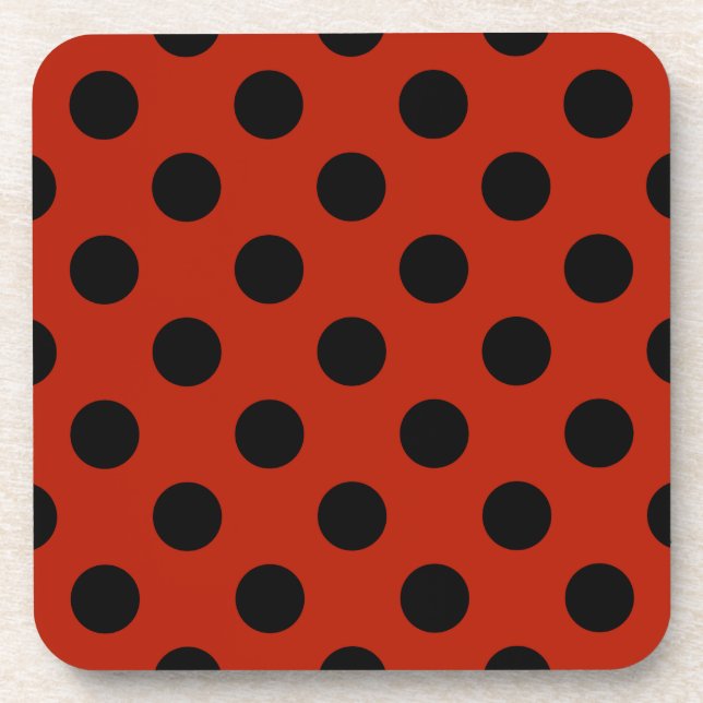 Posavasos Pos de polka negra en rojo (Frente)