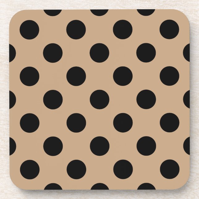 Posavasos Pos de polka negro en beige (Frente)