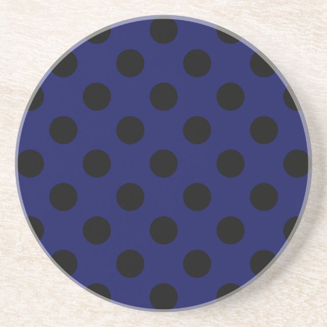 Posavasos Pos de polka negro sobre azul marino (Frente)