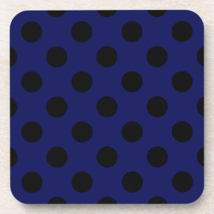 Posavasos Pos de polka negro sobre azul marino
