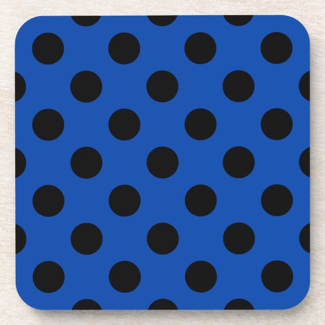 Posavasos Pos de polka negro sobre azul real (Frente)