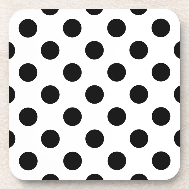 Posavasos Pos de polka negro sobre blanco (Frente)