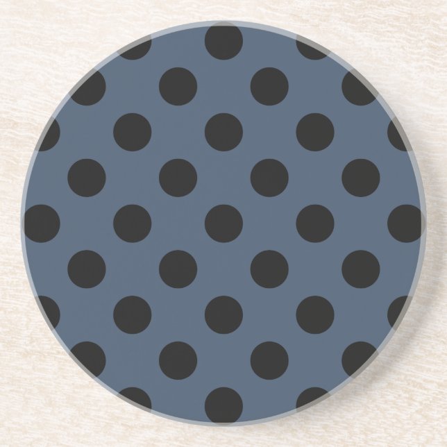 Posavasos Pos de polka negro sobre gris-azul (Frente)