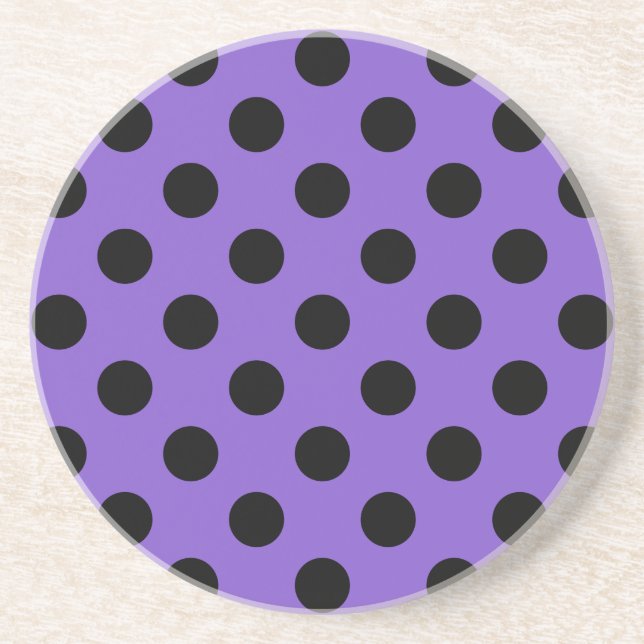 Posavasos Pos de polka negro sobre lavanda (Frente)