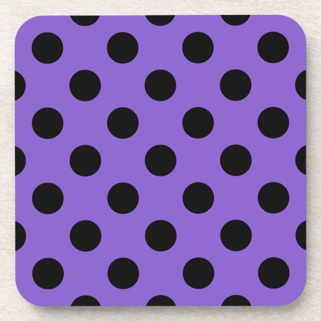 Posavasos Pos de polka negro sobre lavanda (Frente)