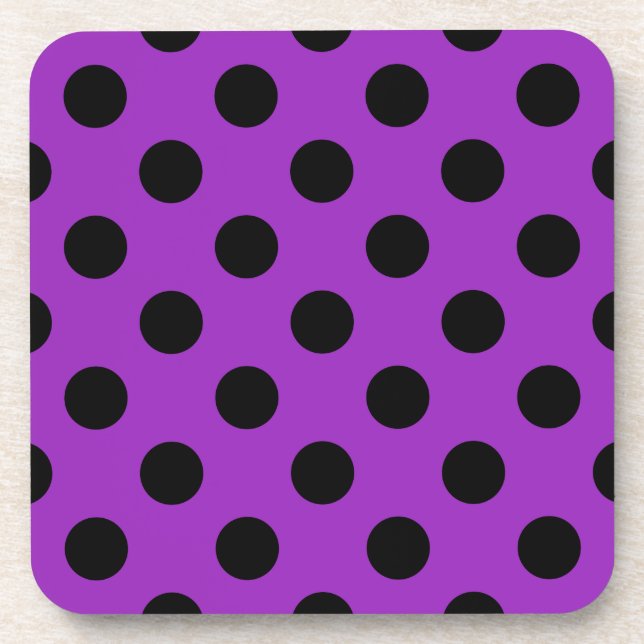 Posavasos Pos de polka negro sobre morado (Frente)