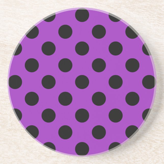Posavasos Pos de polka negro sobre morado (Frente)