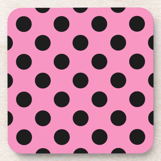 Posavasos Pos de polka negro sobre rosa (Frente)