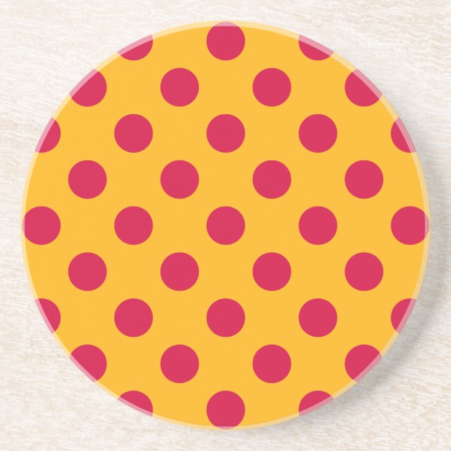 Posavasos Pos rojos de polka sobre amarillo (Frente)