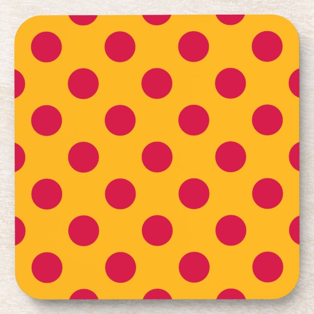 Posavasos Pos rojos de polka sobre amarillo (Frente)