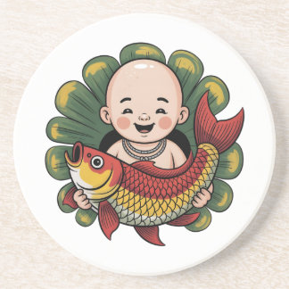 Posavasos Posavaso de arenisca | Un chico lindo con un Koi a