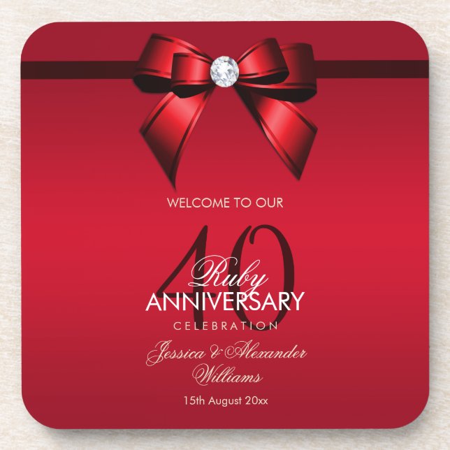 Posavasos Posh Gem Bow & Ribbon 40° Aniversario Boda (Frente)