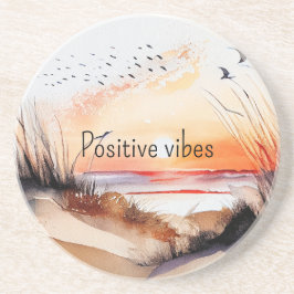 Posavasos Positivo Vibes Beach Sunset con Aves