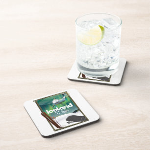 Posavasos Poster de esquí de época de Islandia