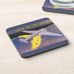 Posavasos Póster de viaje antiguo, Florida desde el aire en 