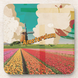 Posavasos Póster de viaje vintage de Amsterdam