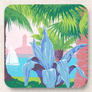 Posavasos Poster de viajes de época promocionando Puerto Ric