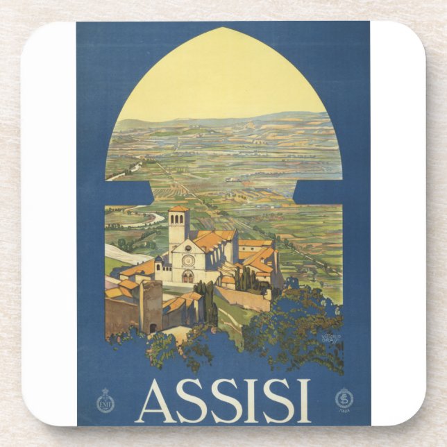 Posavasos Poster De Viajes Vintage De Asís (Italia) (Frente)