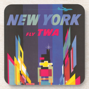 Posavasos Poster de Viajes Vintage, Fly Twa, Nueva York